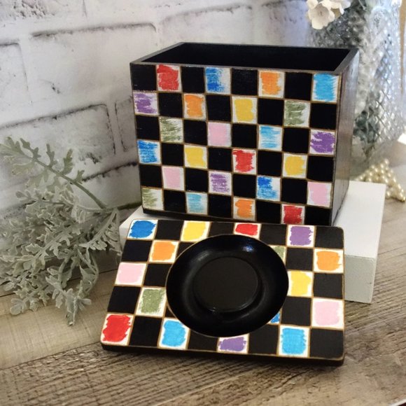 Whimsy Checks Decorative Box Black Check Decor Mosaic Art Decor Colorful Checks - Picture 6 of 8